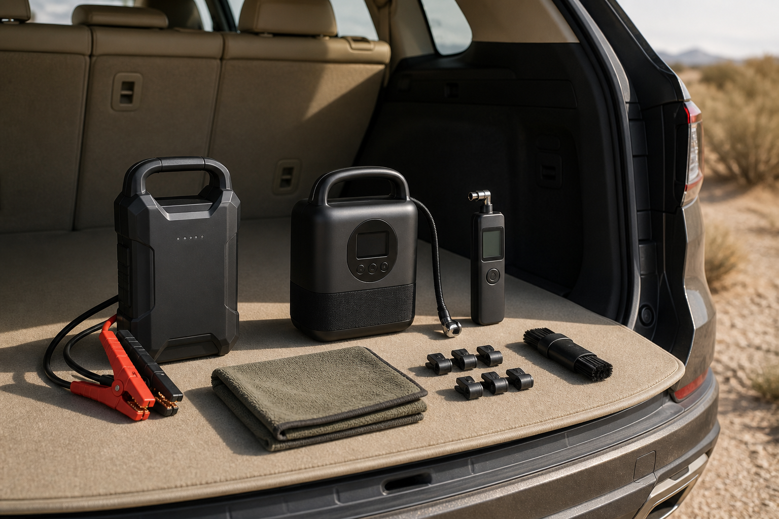 Noviquieo road-ready kit arranged in an SUV cargo area